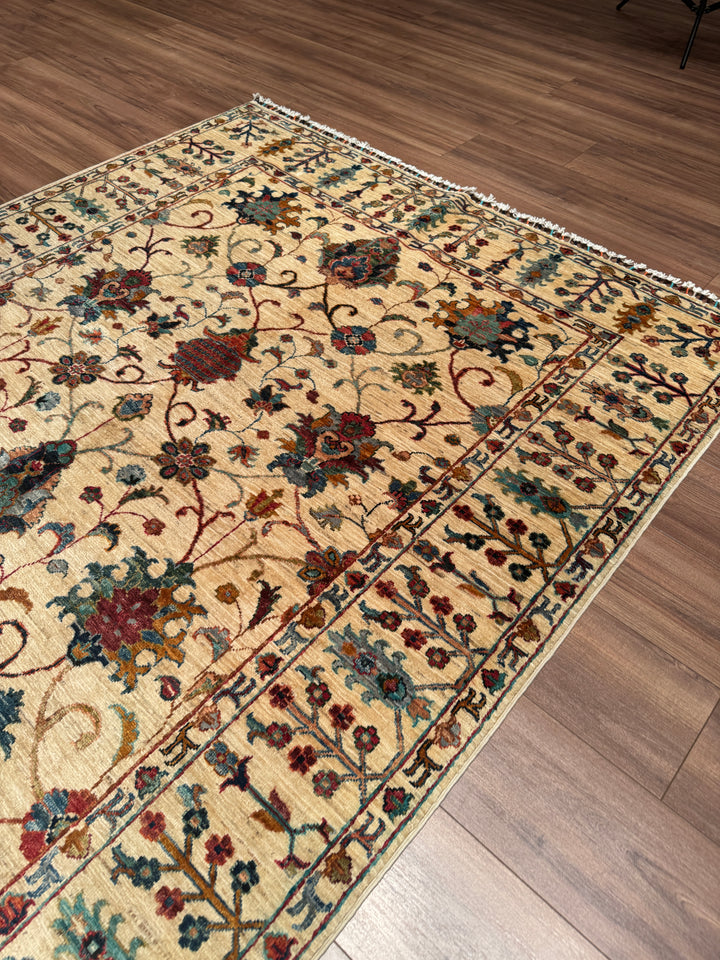 Sultani Binbirgece Orijinal El Dokuması Bej Kök Boya Yün Halı 173x248 4.29 Metrekare - 5x8 ft