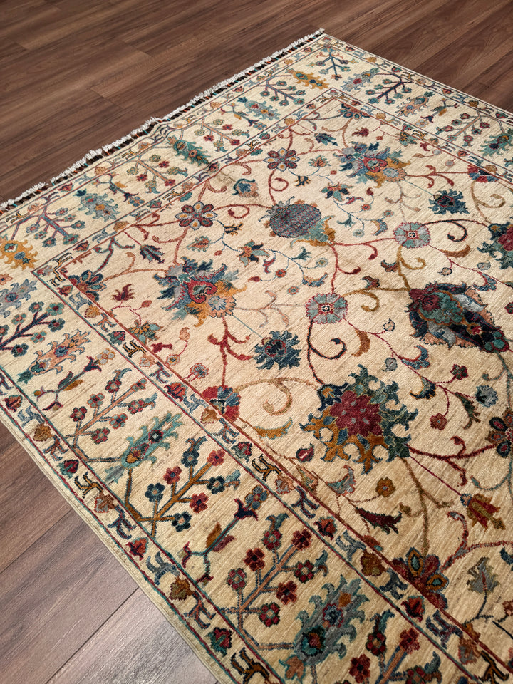 Sultani Binbirgece Orijinal El Dokuması Bej Kök Boya Yün Halı 173x248 4.29 Metrekare - 5x8 ft