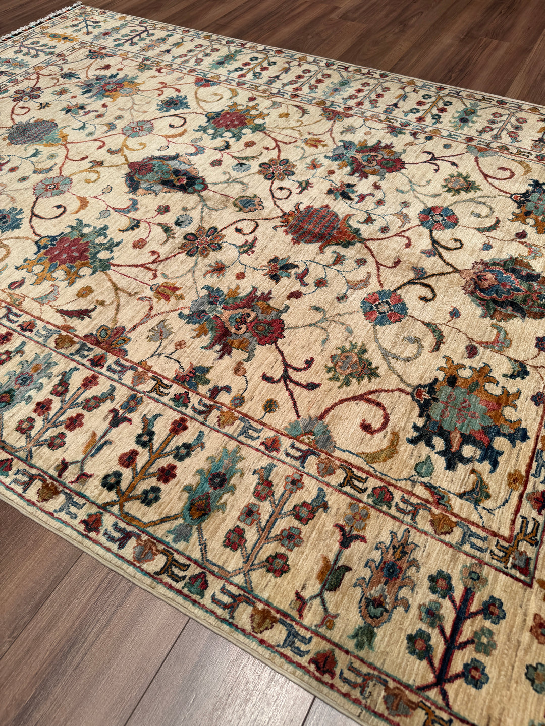 Sultani Binbirgece Orijinal El Dokuması Bej Kök Boya Yün Halı 173x248 4.29 Metrekare - 5x8 ft