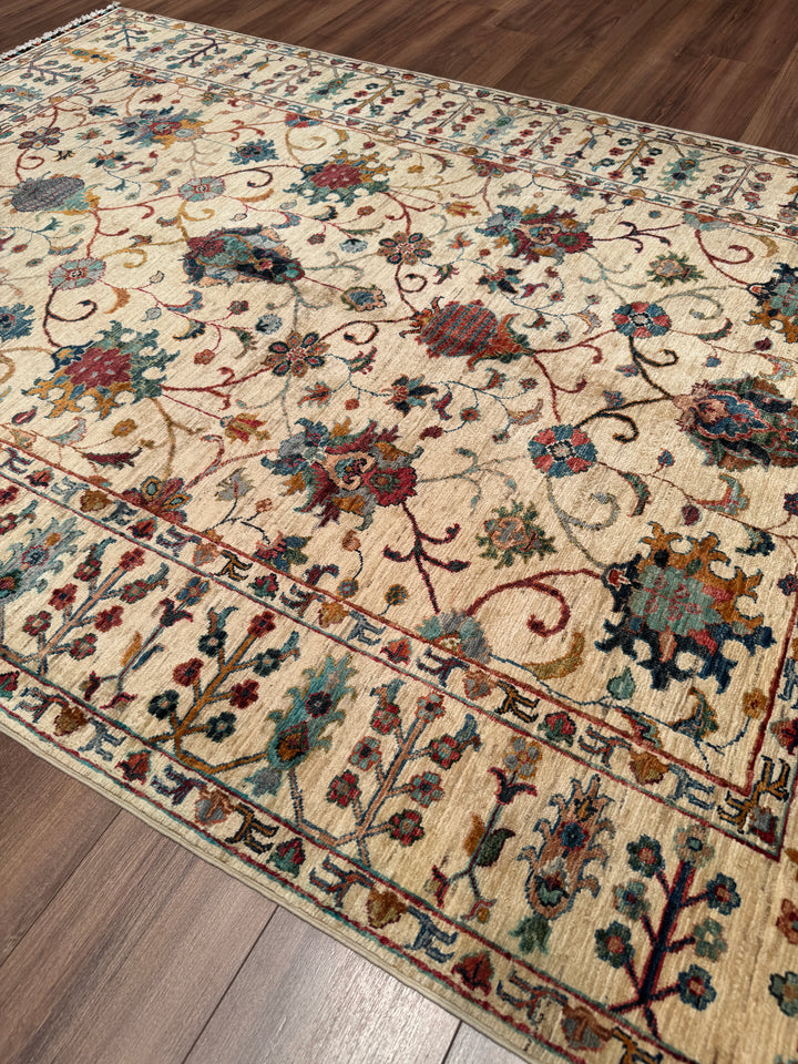 Sultani Binbirgece Orijinal El Dokuması Bej Kök Boya Yün Halı 173x248 4.29 Metrekare - 5x8 ft