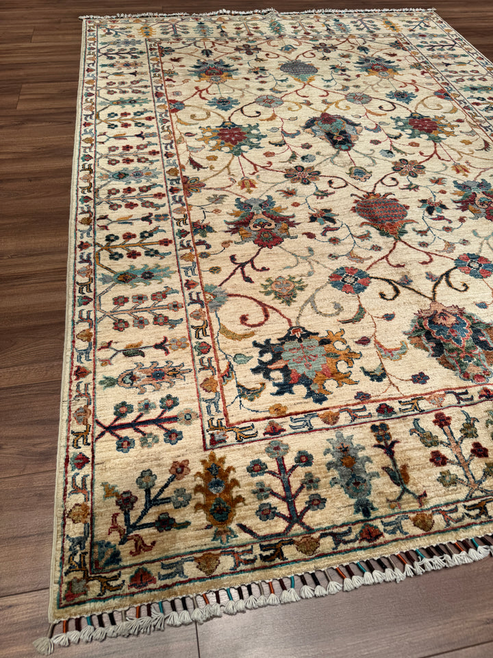 Sultani Binbirgece Orijinal El Dokuması Bej Kök Boya Yün Halı 173x248 4.29 Metrekare - 5x8 ft