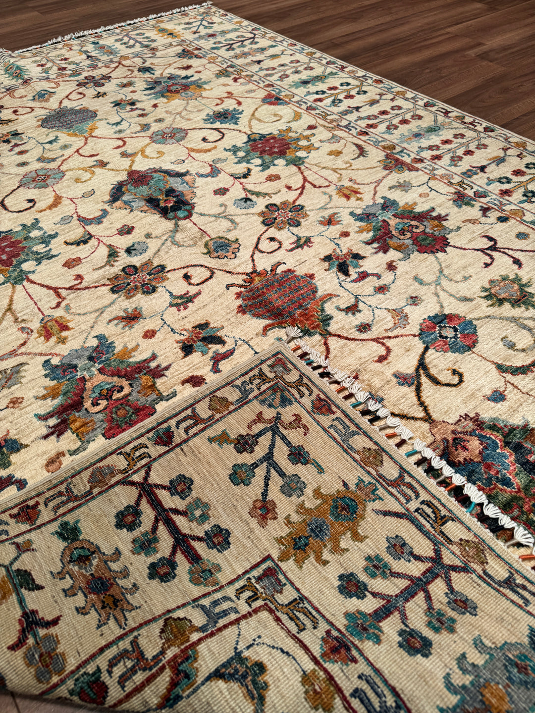 Sultani Binbirgece Orijinal El Dokuması Bej Kök Boya Yün Halı 173x248 4.29 Metrekare - 5x8 ft