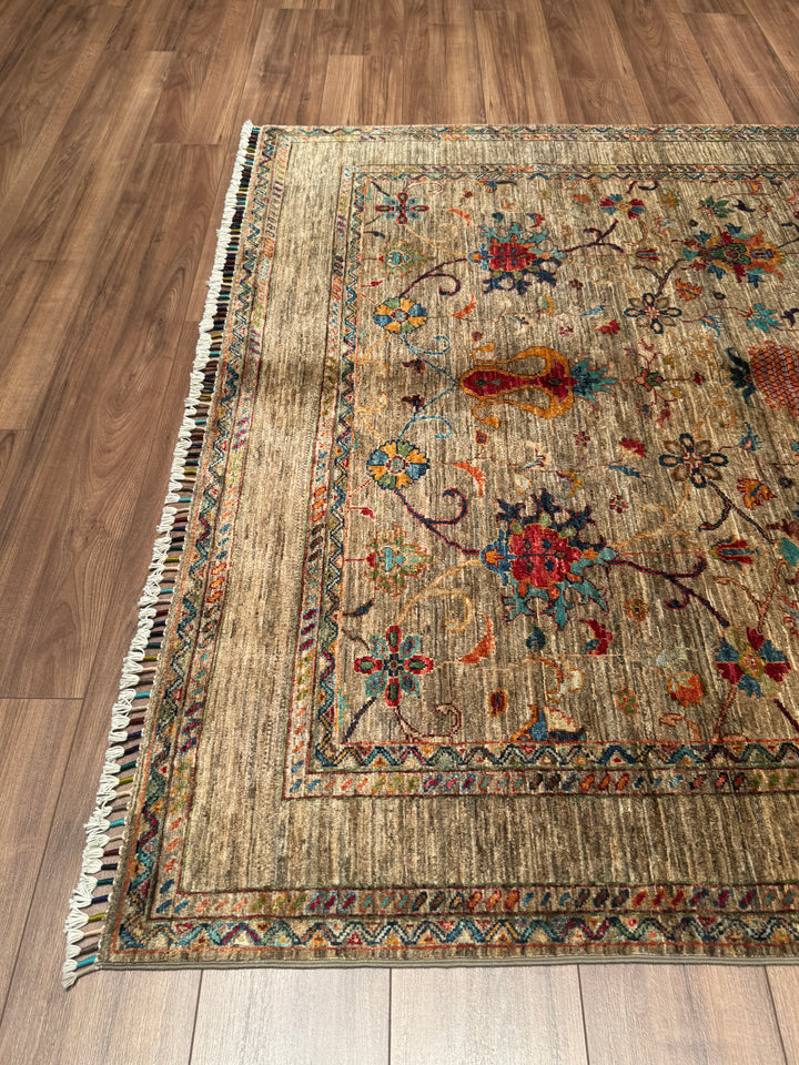 Sultani Binbirgece Orijinal El Dokuması Bej Kök Boya Yün Halı 176x237 4.17 Metrekare - 5x8 ft
