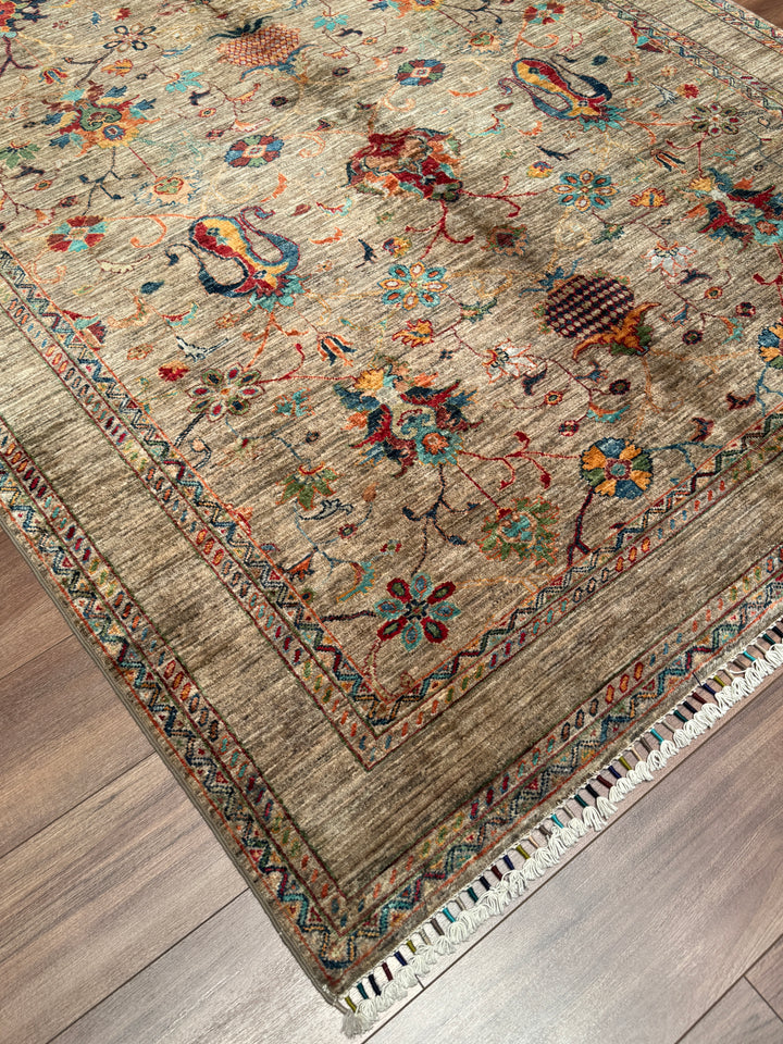 Sultani Binbirgece Orijinal El Dokuması Bej Kök Boya Yün Halı 176x237 4.17 Metrekare - 5x8 ft