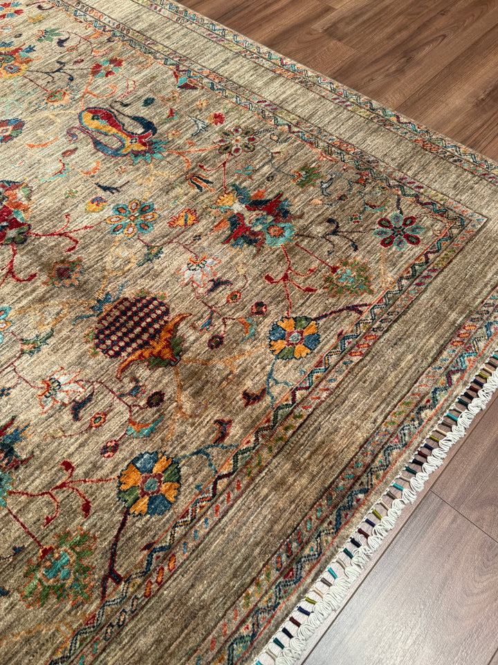 Sultani Binbirgece Orijinal El Dokuması Bej Kök Boya Yün Halı 176x237 4.17 Metrekare - 5x8 ft