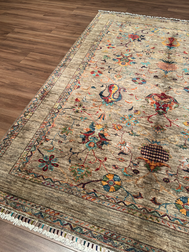 Sultani Binbirgece Orijinal El Dokuması Bej Kök Boya Yün Halı 176x237 4.17 Metrekare - 5x8 ft
