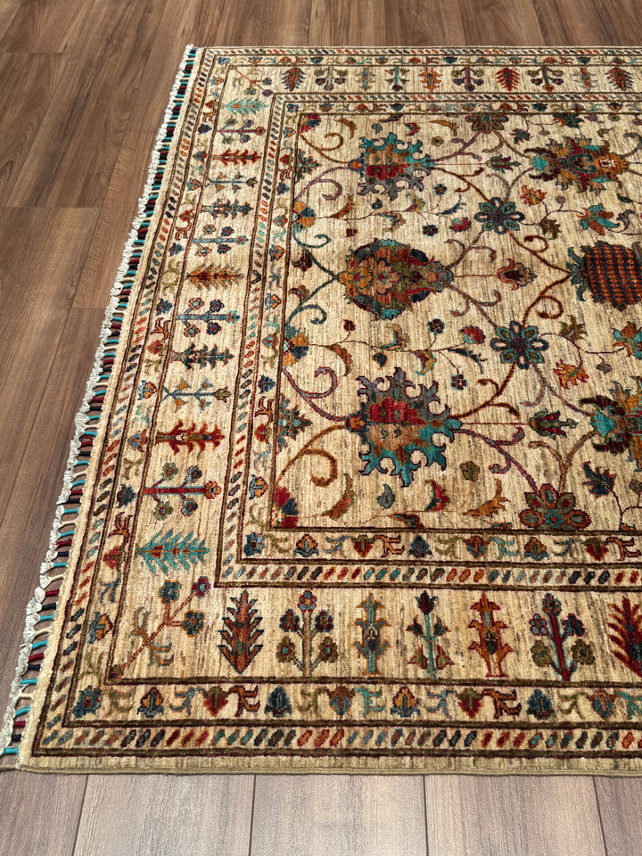Sultani Binbirgece Orijinal El Dokuması Bej Kök Boya Yün Halı 169x229 3.87 Metrekare - 5x8 ft
