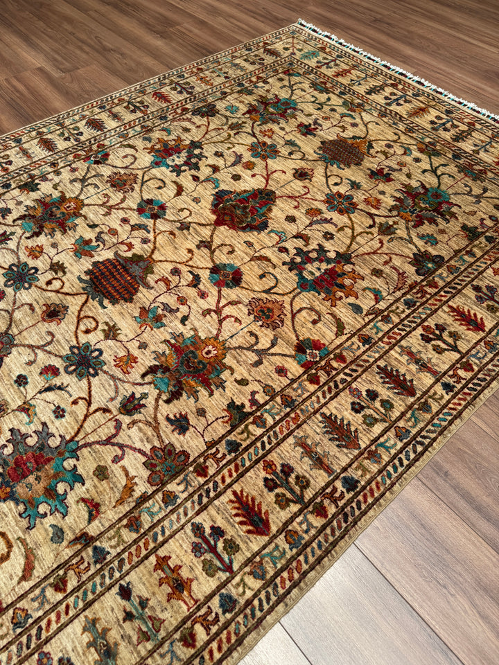 Sultani Binbirgece Orijinal El Dokuması Bej Kök Boya Yün Halı 169x229 3.87 Metrekare - 5x8 ft