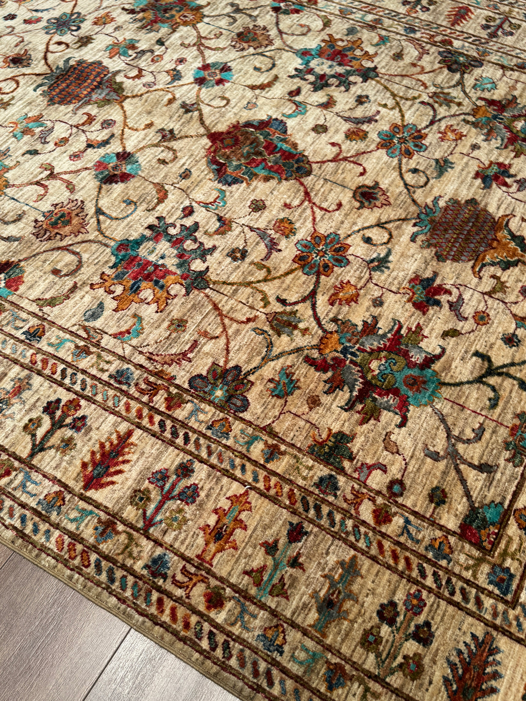Sultani Binbirgece Orijinal El Dokuması Bej Kök Boya Yün Halı 169x229 3.87 Metrekare - 5x8 ft