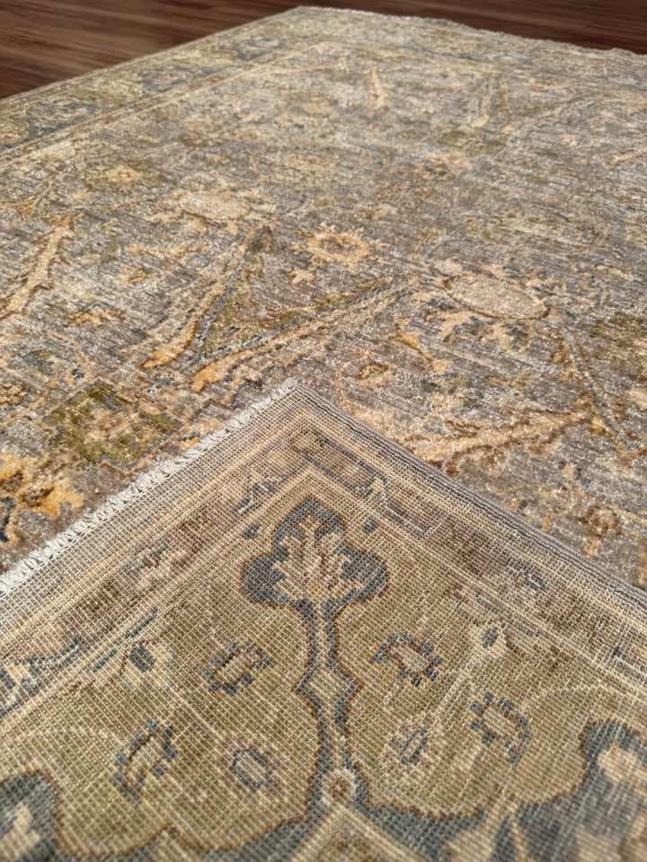 Uşak Orijinal El Dokuması Gri Bej Kök Boya Yün Halı 150x204 3.06 Metrekare - 5x6 ft