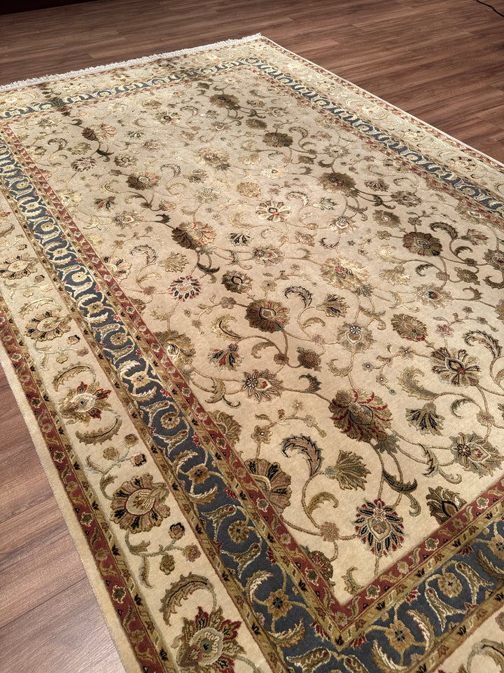 Hint Uşağı Aurora Orijinal El Dokuması Bej Yün İpek Halı 200x300 6 Metrekare - 7x10 ft