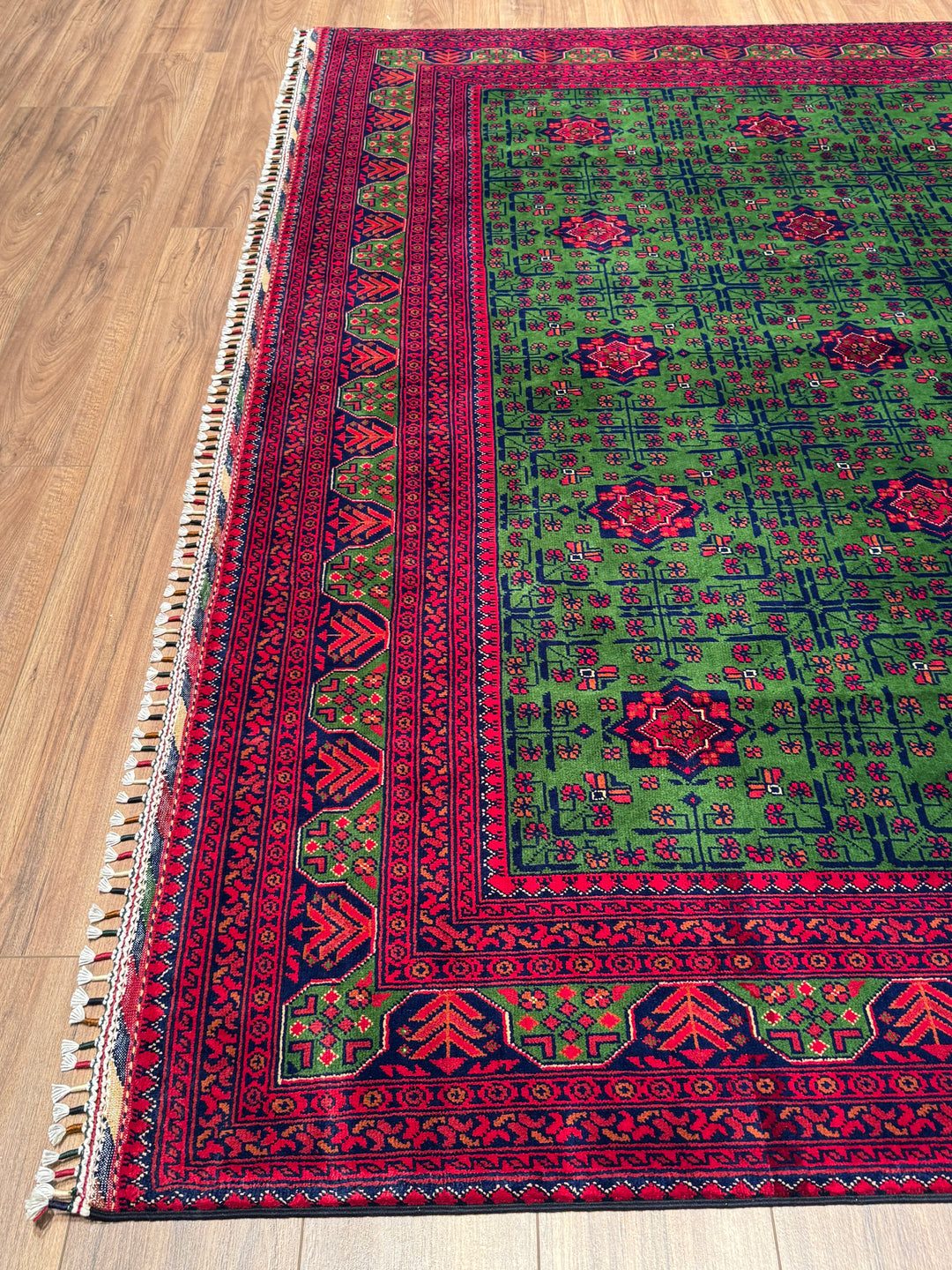 Afgan Halısı Hamyap Yeşil Orijinal El Dokuması Kök Boya Yün 244x340 8.30 Metrekare - 8x11 ft