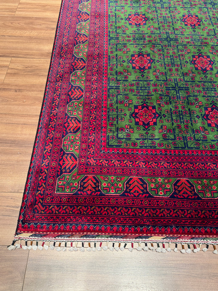 Afgan Halısı Hamyap Yeşil Orijinal El Dokuması Kök Boya Yün 244x340 8.30 Metrekare - 8x11 ft