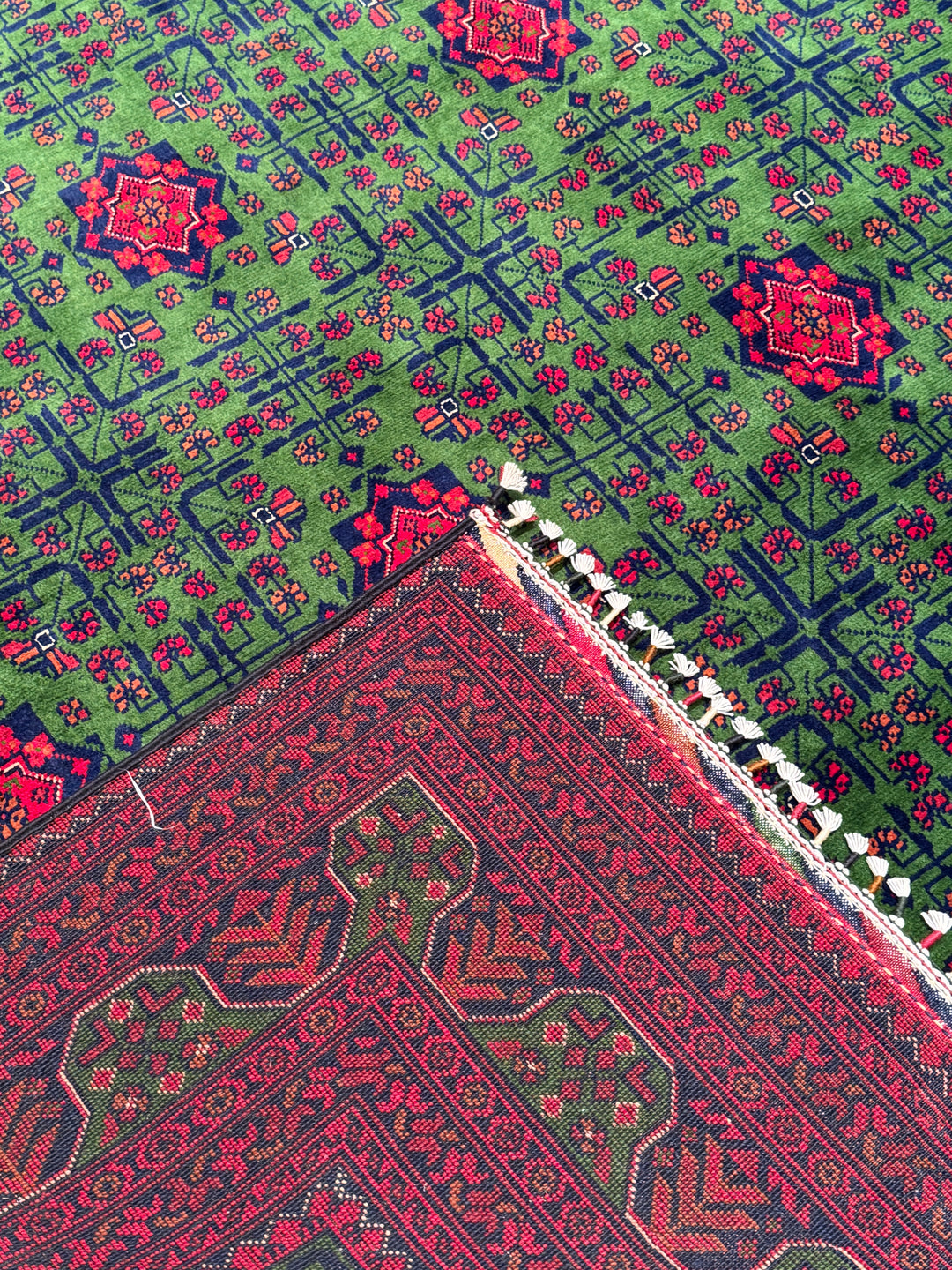 Afgan Halısı Hamyap Yeşil Orijinal El Dokuması Kök Boya Yün 244x340 8.30 Metrekare - 8x11 ft