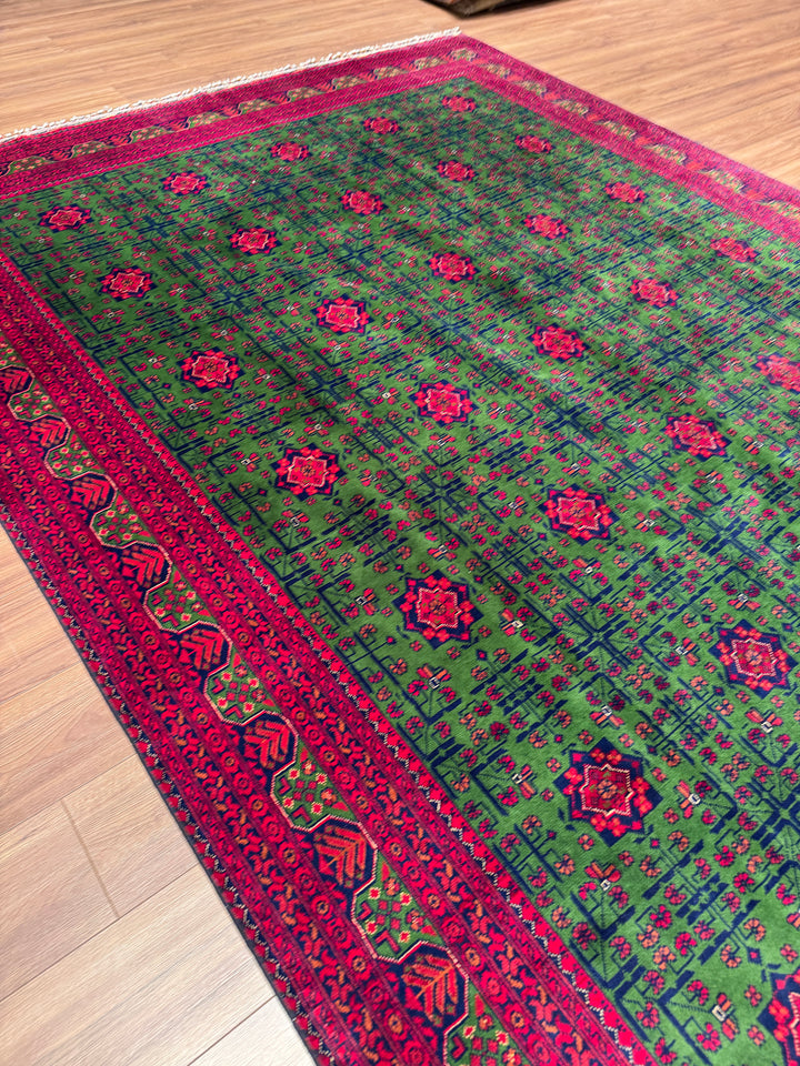 Afgan Halısı Hamyap Yeşil Orijinal El Dokuması Kök Boya Yün 244x340 8.30 Metrekare - 8x11 ft
