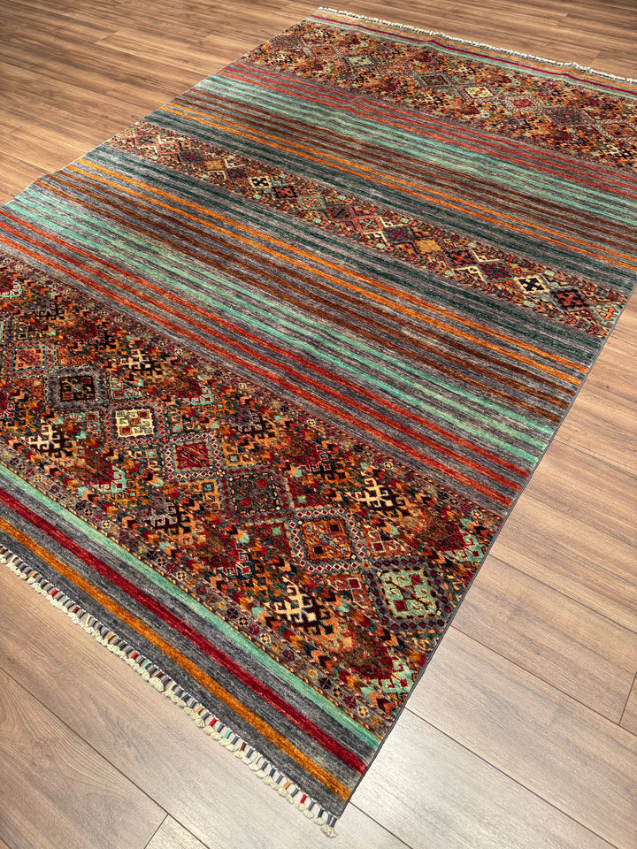 Khorjin Orijinal El Dokuması Multi Kök Boya Yün Halı 209x302 6.31 Metrekare - 7x10 ft