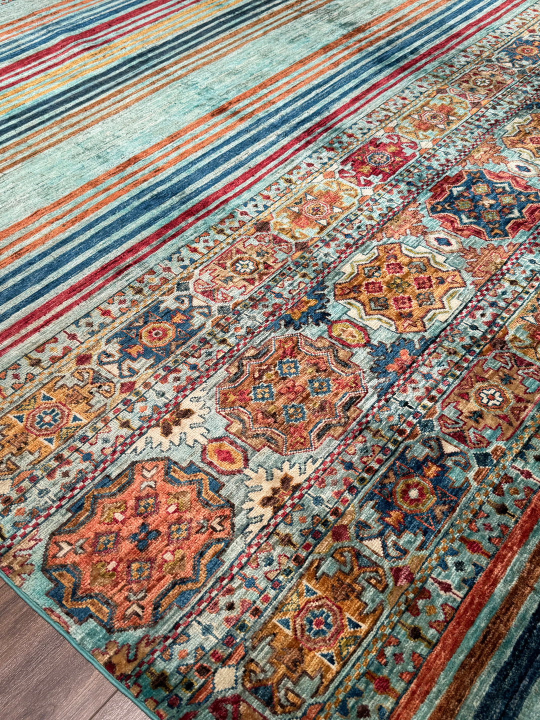 Khorjin Orijinal El Dokuması Turkuaz Kök Boya Yün Halı 206x292 6.02 Metrekare - 7x10 ft