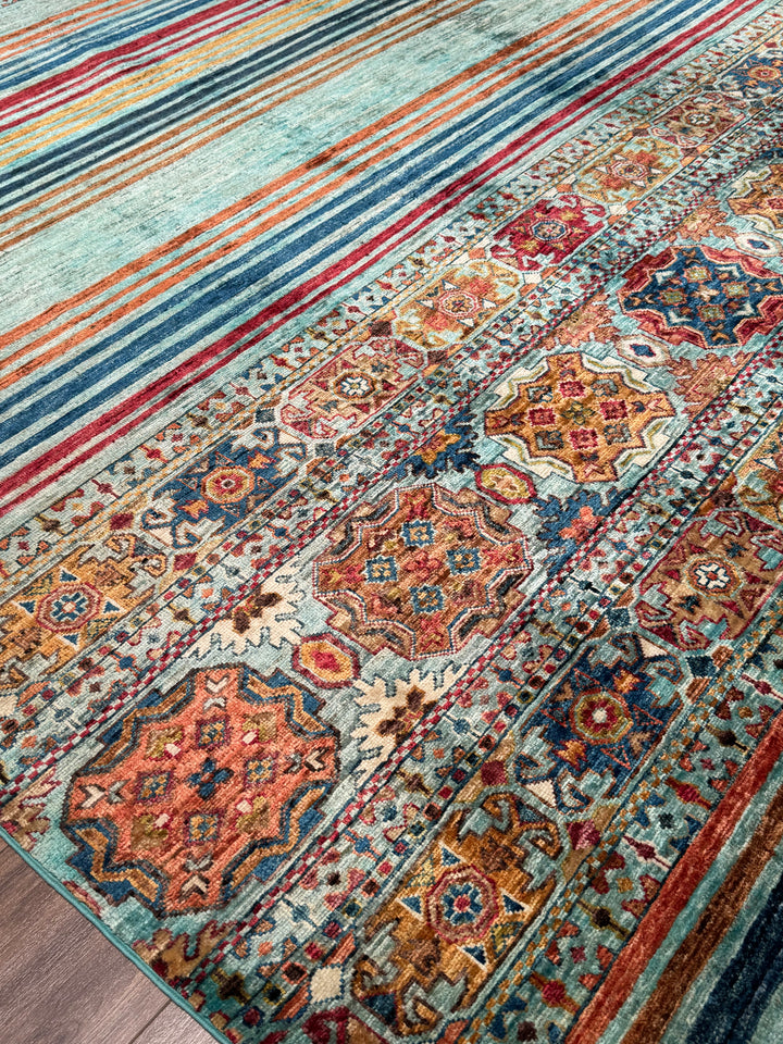 Khorjin Orijinal El Dokuması Turkuaz Kök Boya Yün Halı 206x292 6.02 Metrekare - 7x10 ft