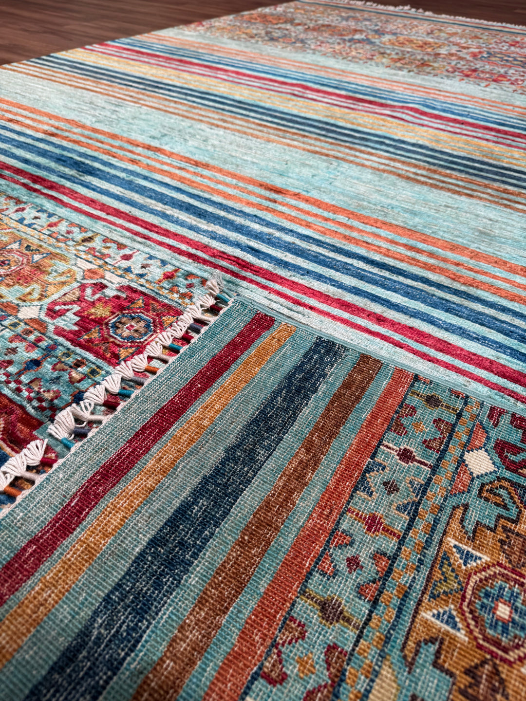 Khorjin Orijinal El Dokuması Turkuaz Kök Boya Yün Halı 206x292 6.02 Metrekare - 7x10 ft