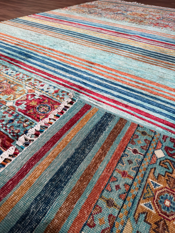 Khorjin Orijinal El Dokuması Turkuaz Kök Boya Yün Halı 206x292 6.02 Metrekare - 7x10 ft