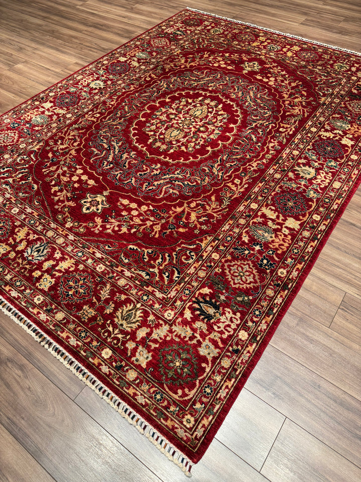 سجادة هيريز الأصلية المصنوعة يدويًا من الصوف الأحمر المصبوغ بصبغة الجذور، 211×290، 6.12 متر مربع - 7×10 قدم