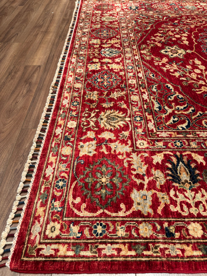 سجادة هيريز الأصلية المصنوعة يدويًا من الصوف الأحمر المصبوغ بصبغة الجذور، 211×290، 6.12 متر مربع - 7×10 قدم