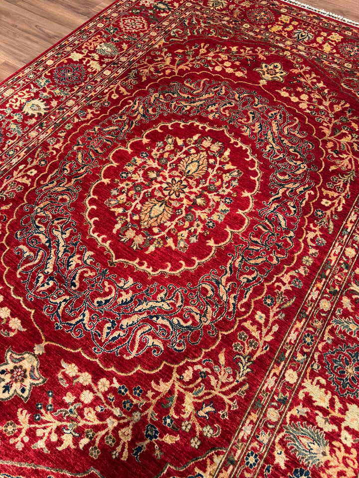 سجادة هيريز الأصلية المصنوعة يدويًا من الصوف الأحمر المصبوغ بصبغة الجذور، 211×290، 6.12 متر مربع - 7×10 قدم