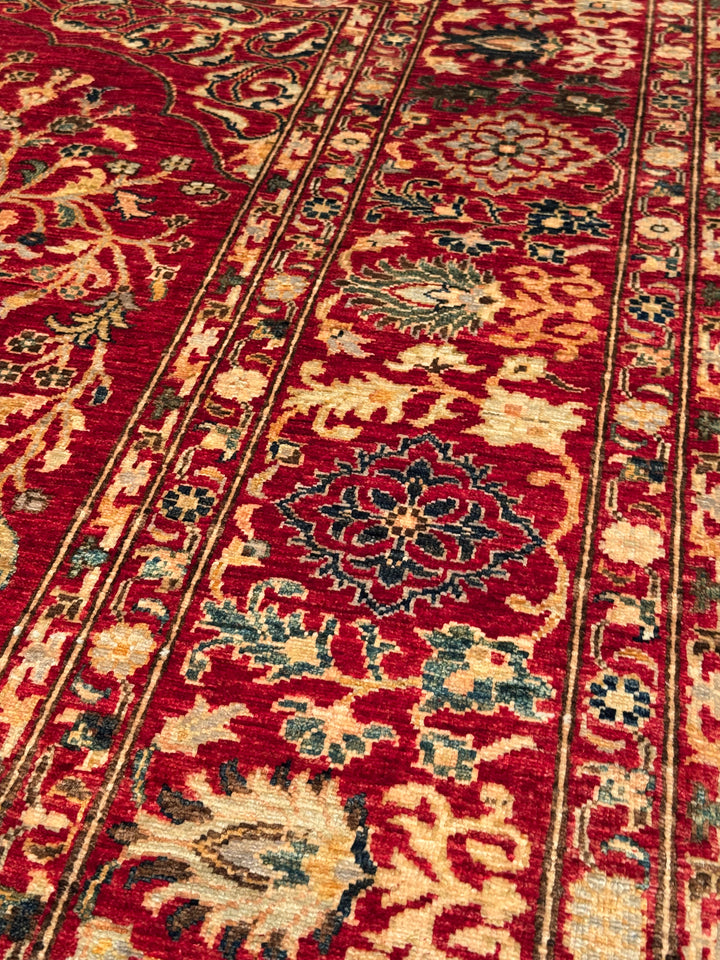 سجادة هيريز الأصلية المصنوعة يدويًا من الصوف الأحمر المصبوغ بصبغة الجذور، 211×290، 6.12 متر مربع - 7×10 قدم