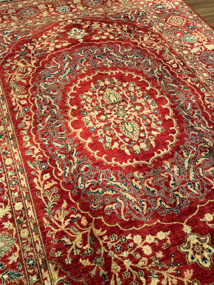 سجادة هيريز الأصلية المصنوعة يدويًا من الصوف الأحمر المصبوغ بصبغة الجذور، 211×290، 6.12 متر مربع - 7×10 قدم