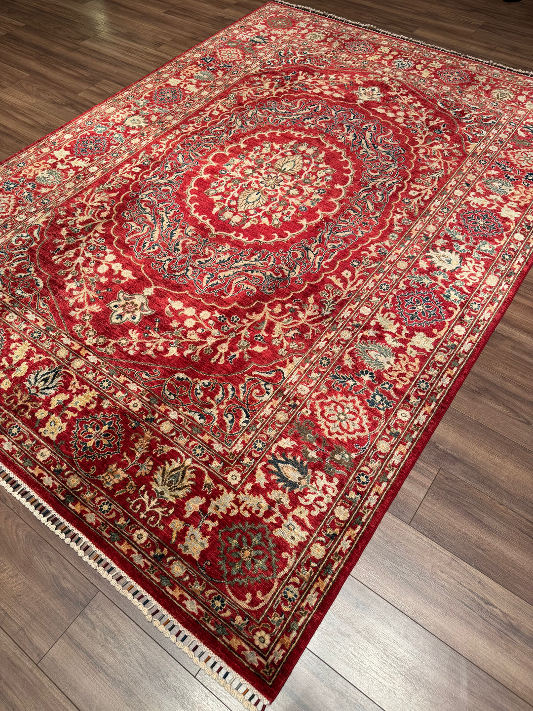 سجادة هيريز الأصلية المصنوعة يدويًا من الصوف الأحمر المصبوغ بصبغة الجذور، 211×290، 6.12 متر مربع - 7×10 قدم