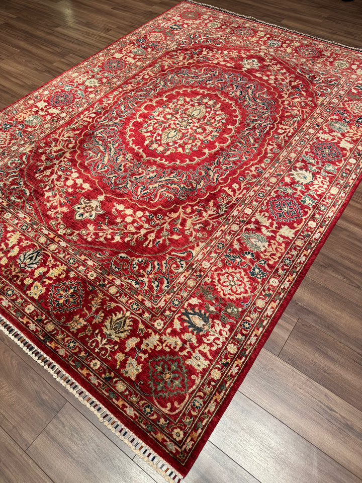 سجادة هيريز الأصلية المصنوعة يدويًا من الصوف الأحمر المصبوغ بصبغة الجذور، 211×290، 6.12 متر مربع - 7×10 قدم