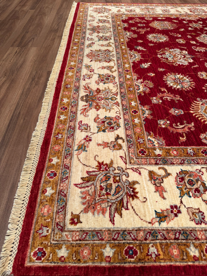 Uşak Orijinal El Dokuması Kırmızı Krem Kök Boya Yün Halı 211x296 6.25 Metrekare - 7x10 ft
