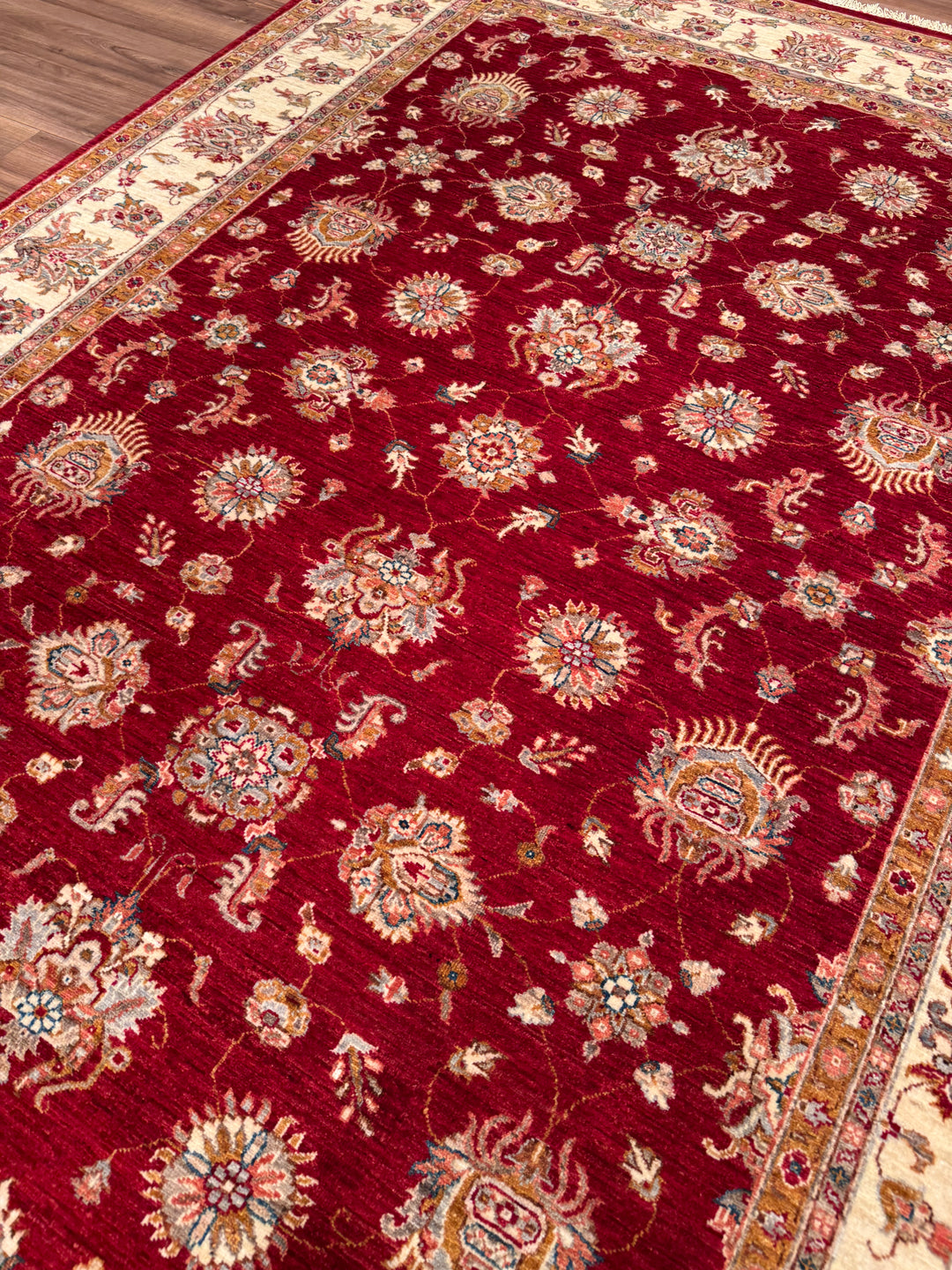 Uşak Orijinal El Dokuması Kırmızı Krem Kök Boya Yün Halı 211x296 6.25 Metrekare - 7x10 ft