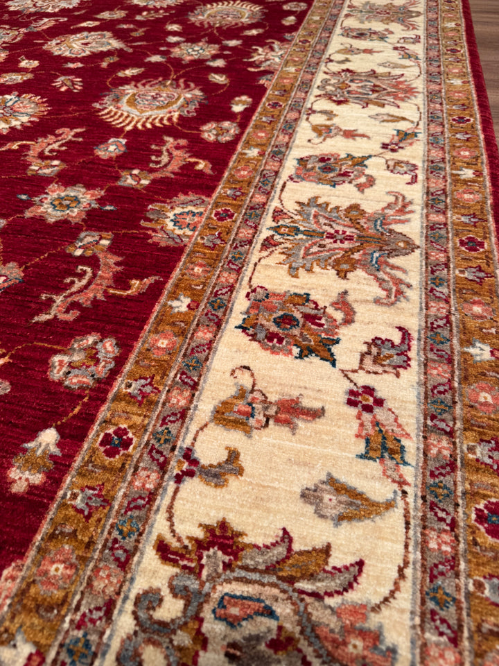 Uşak Orijinal El Dokuması Kırmızı Krem Kök Boya Yün Halı 211x296 6.25 Metrekare - 7x10 ft