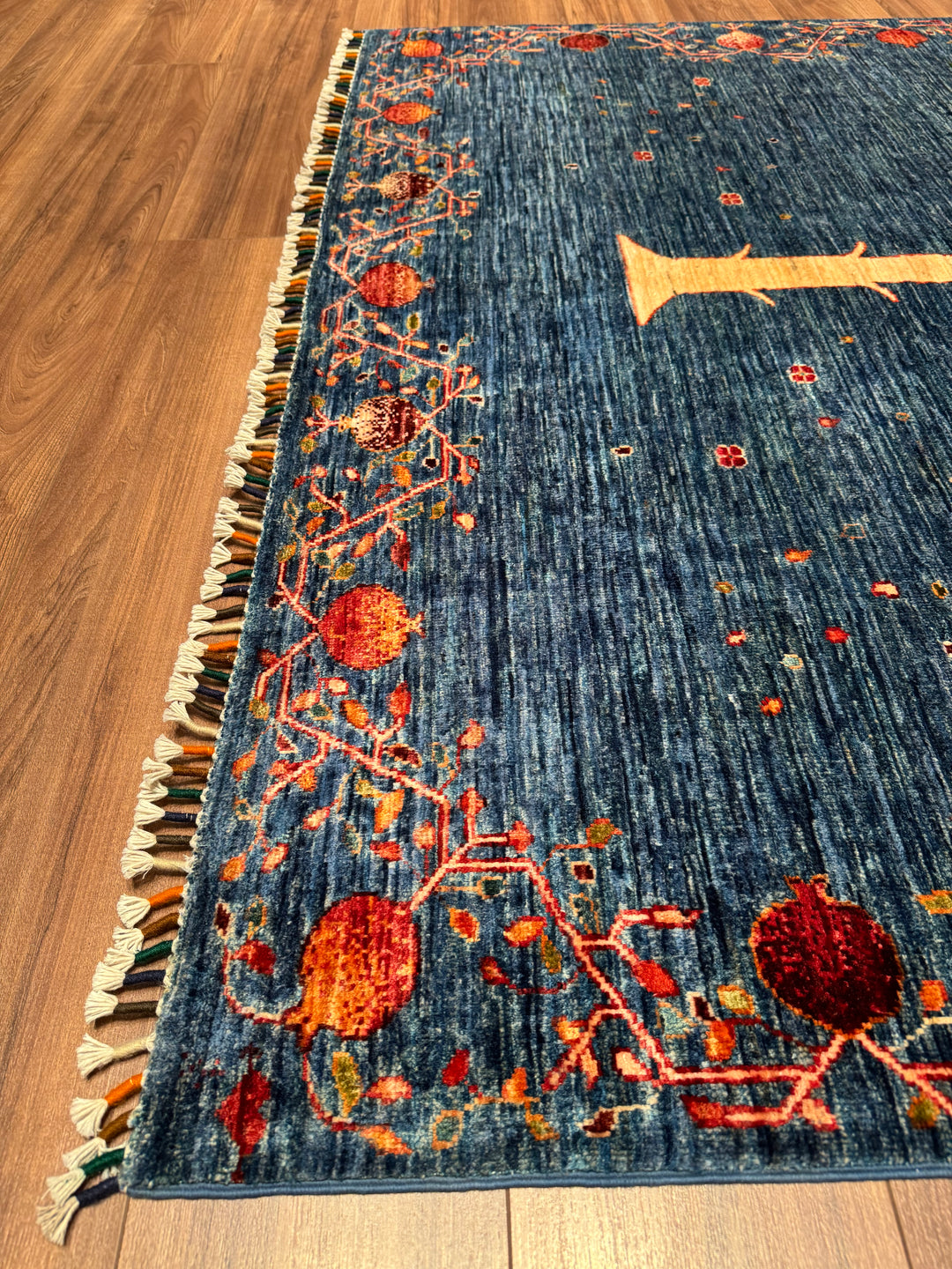 Pomegranate Tree Original Handwoven Blue Root Dye Wool Rug 176x239 cm (4.21 square meters) - 5x8 ft 
