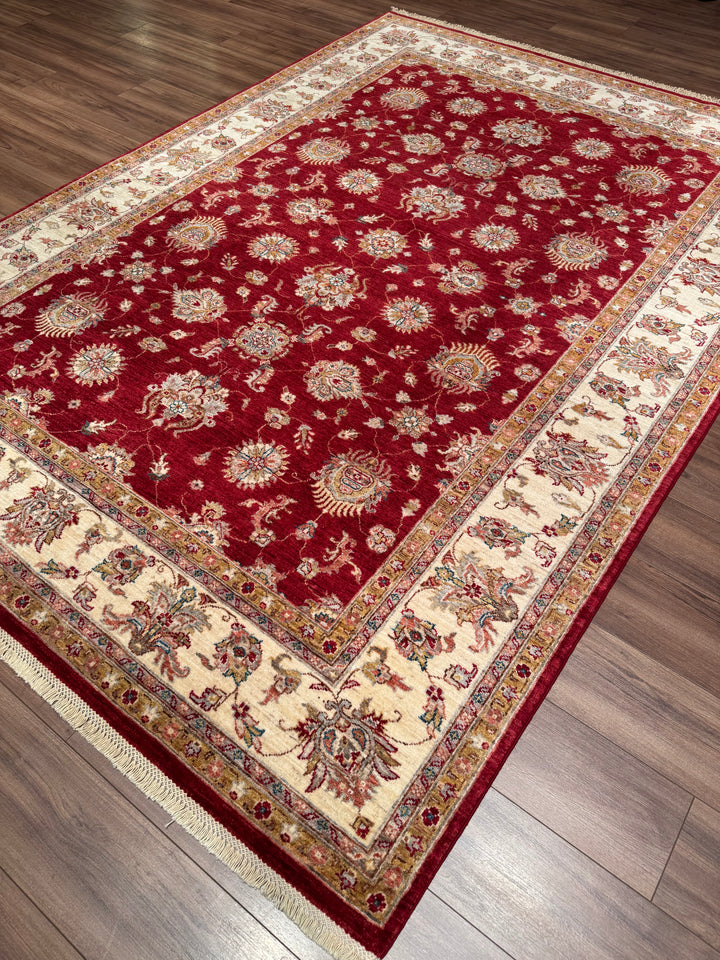 Uşak Orijinal El Dokuması Kırmızı Krem Kök Boya Yün Halı 211x296 6.25 Metrekare - 7x10 ft