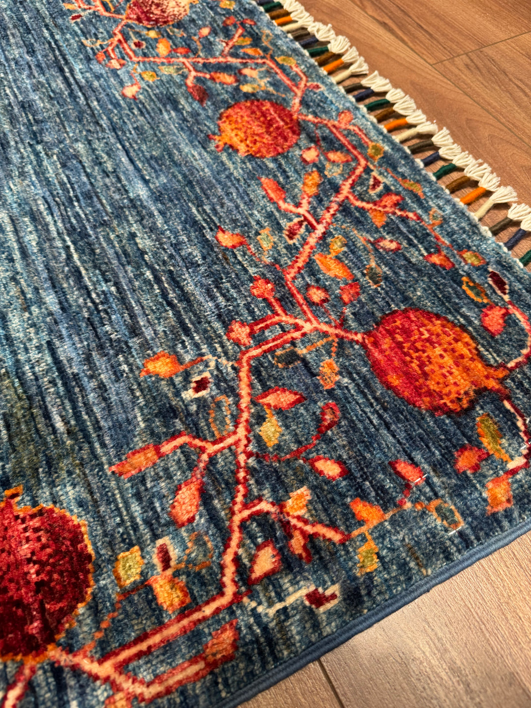 Pomegranate Tree Original Handwoven Blue Root Dye Wool Rug 176x239 cm (4.21 square meters) - 5x8 ft 