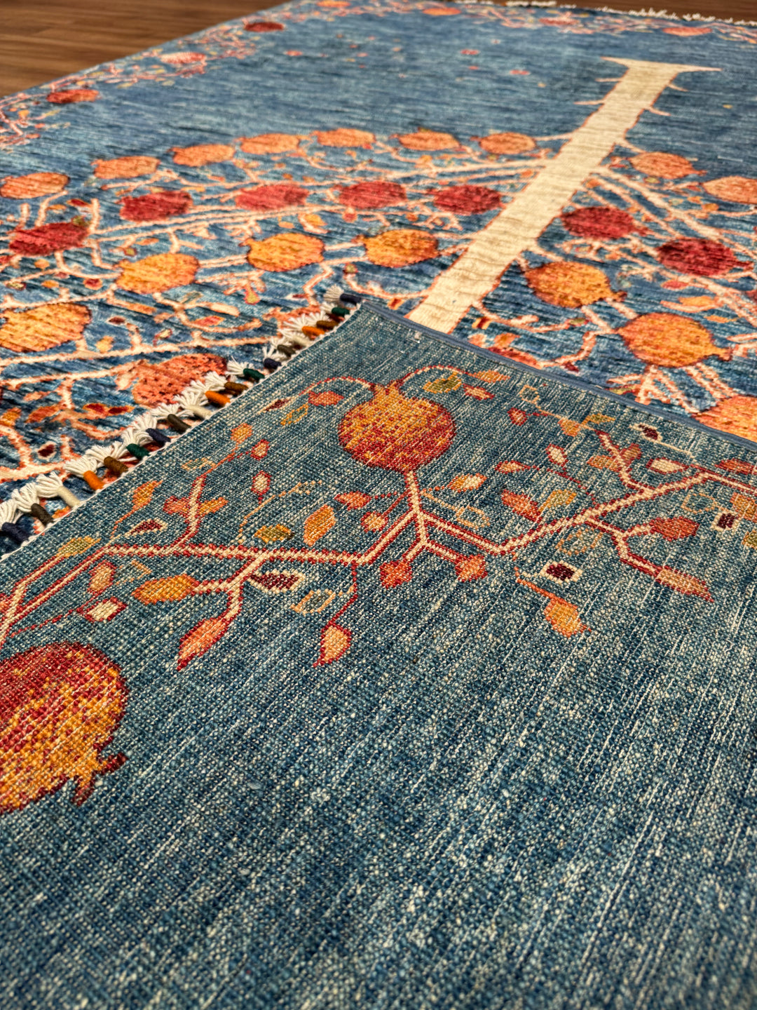 Pomegranate Tree Original Handwoven Blue Root Dye Wool Rug 176x239 cm (4.21 square meters) - 5x8 ft 