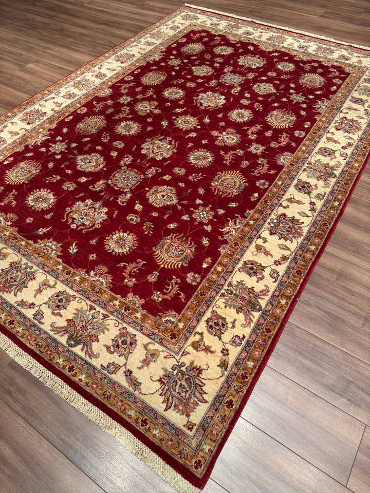 Uşak Orijinal El Dokuması Kırmızı Krem Kök Boya Yün Halı 202x294 5.94 Metrekare - 7x10 ft