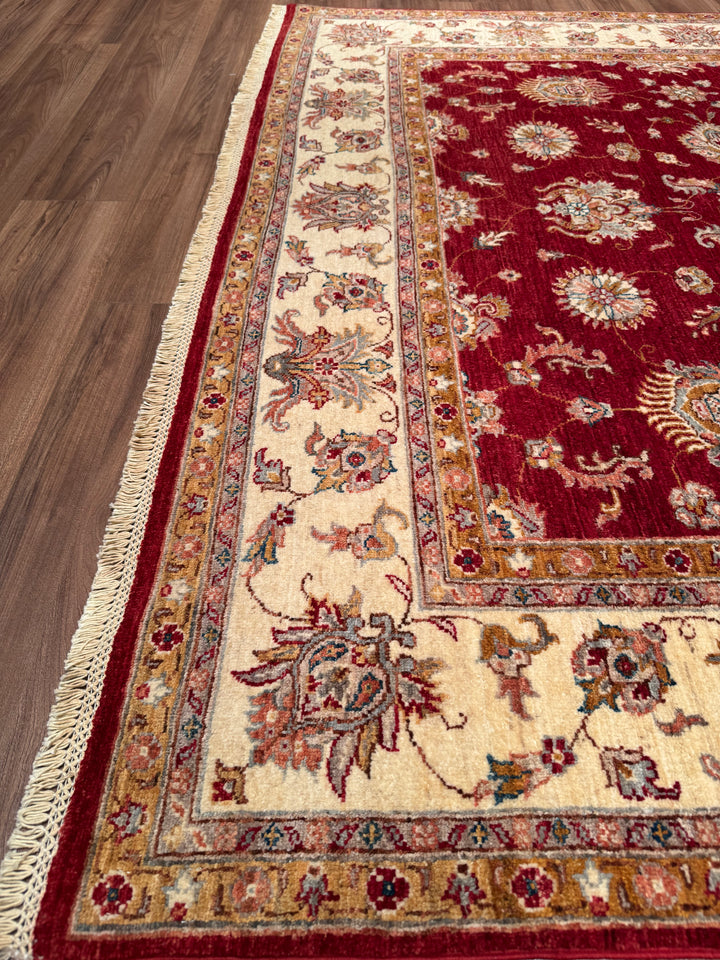 Uşak Orijinal El Dokuması Kırmızı Krem Kök Boya Yün Halı 202x294 5.94 Metrekare - 7x10 ft