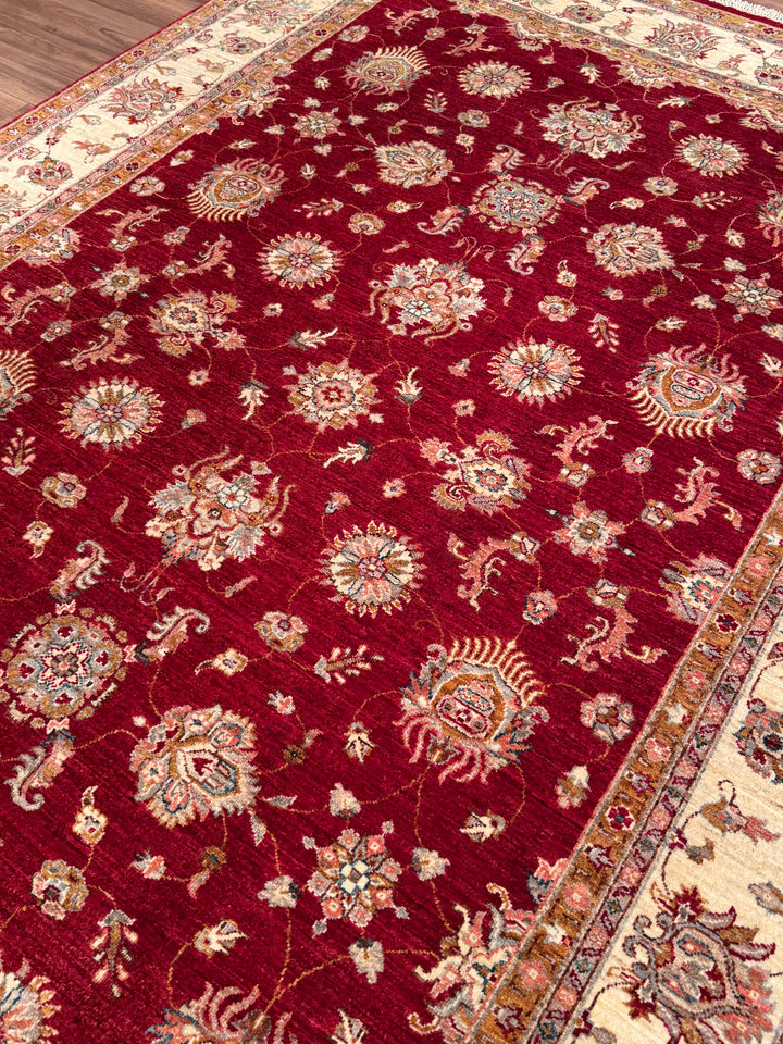 Uşak Orijinal El Dokuması Kırmızı Krem Kök Boya Yün Halı 202x294 5.94 Metrekare - 7x10 ft