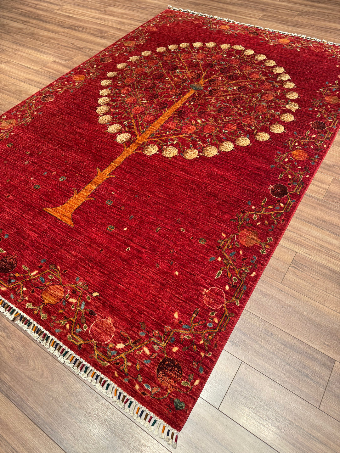 Pomegranate Tree Original Handwoven Red Root Dye Wool Rug 204x305 cm (6.22 square meters) - 7x10 ft 