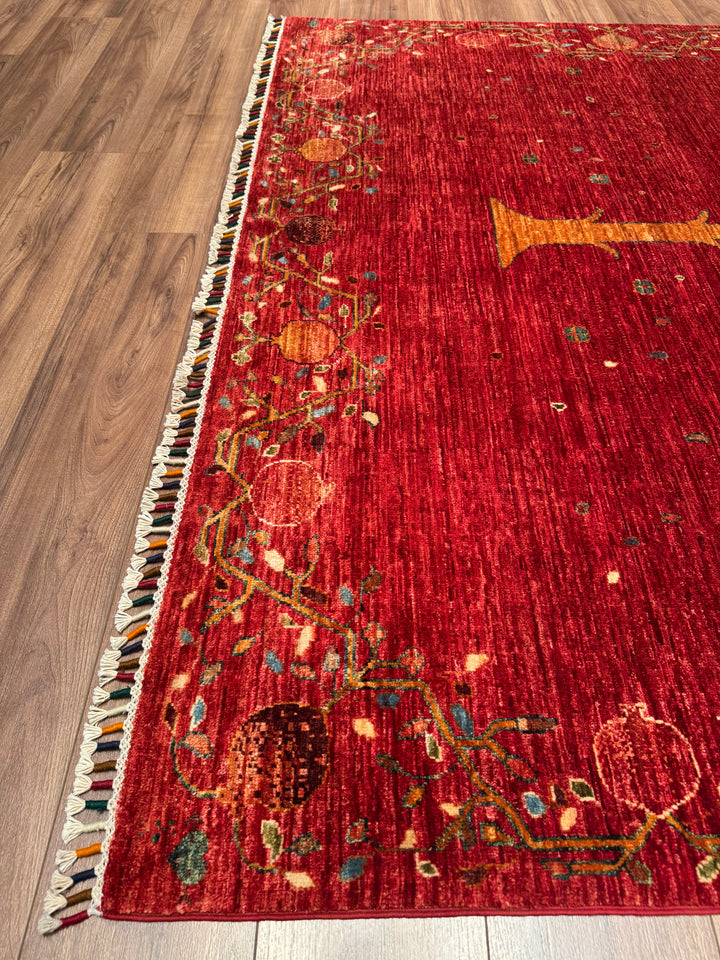 Pomegranate Tree Original Handwoven Red Root Dye Wool Rug 204x305 cm (6.22 square meters) - 7x10 ft 
