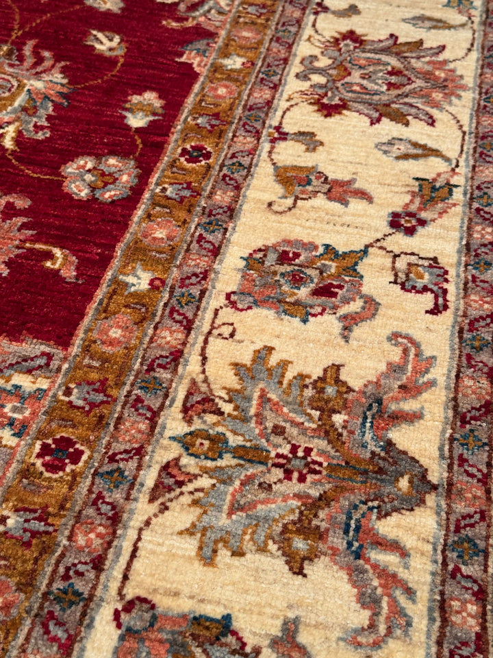 Uşak Orijinal El Dokuması Kırmızı Krem Kök Boya Yün Halı 202x294 5.94 Metrekare - 7x10 ft