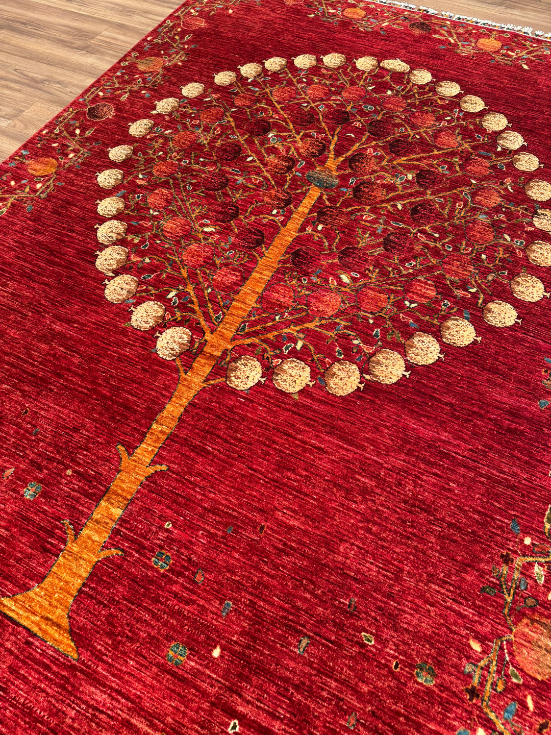 Pomegranate Tree Original Handwoven Red Root Dye Wool Rug 204x305 cm (6.22 square meters) - 7x10 ft 