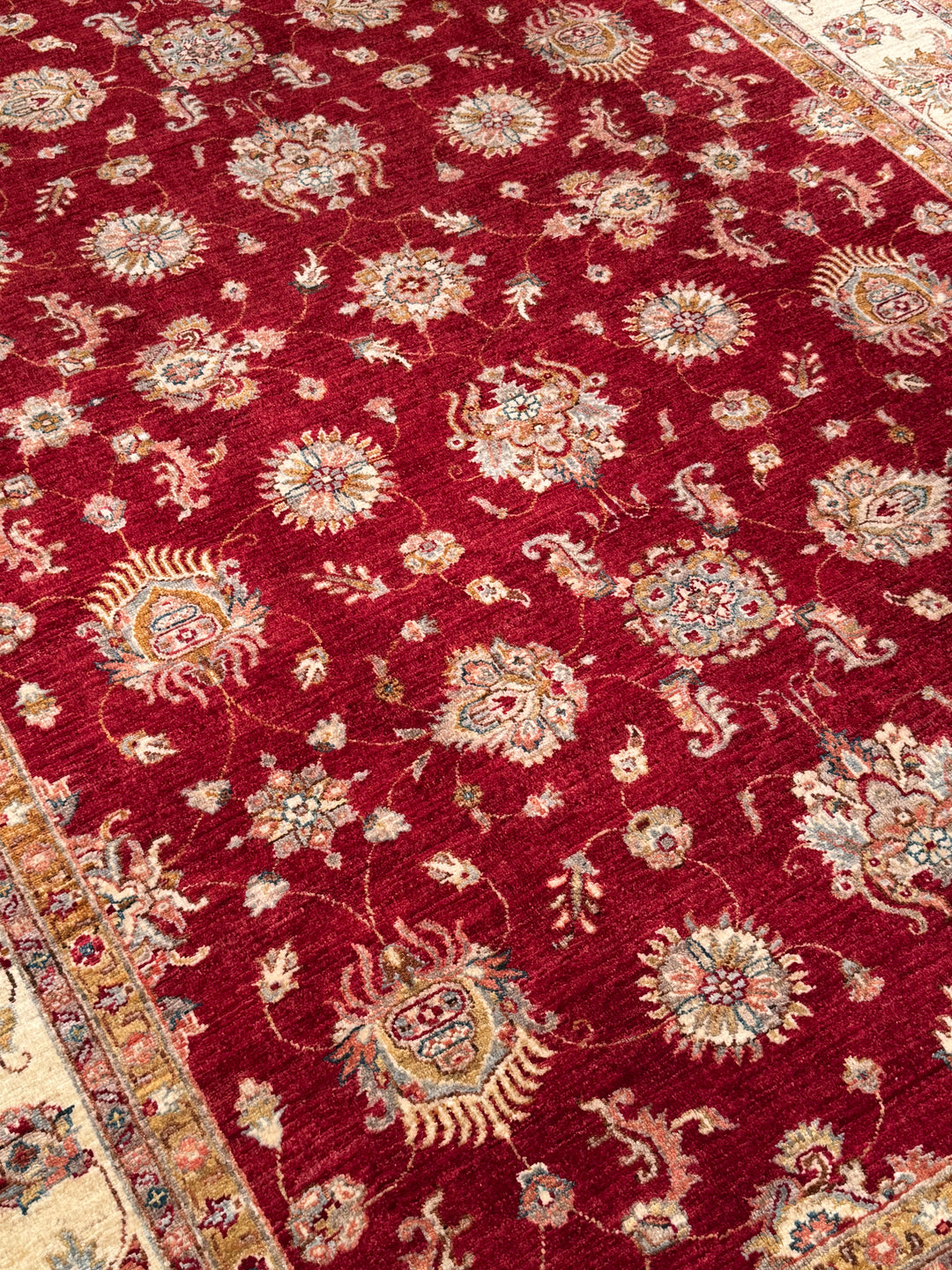 Uşak Orijinal El Dokuması Kırmızı Krem Kök Boya Yün Halı 202x294 5.94 Metrekare - 7x10 ft