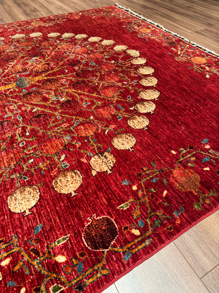 Pomegranate Tree Original Handwoven Red Root Dye Wool Rug 204x305 cm (6.22 square meters) - 7x10 ft 