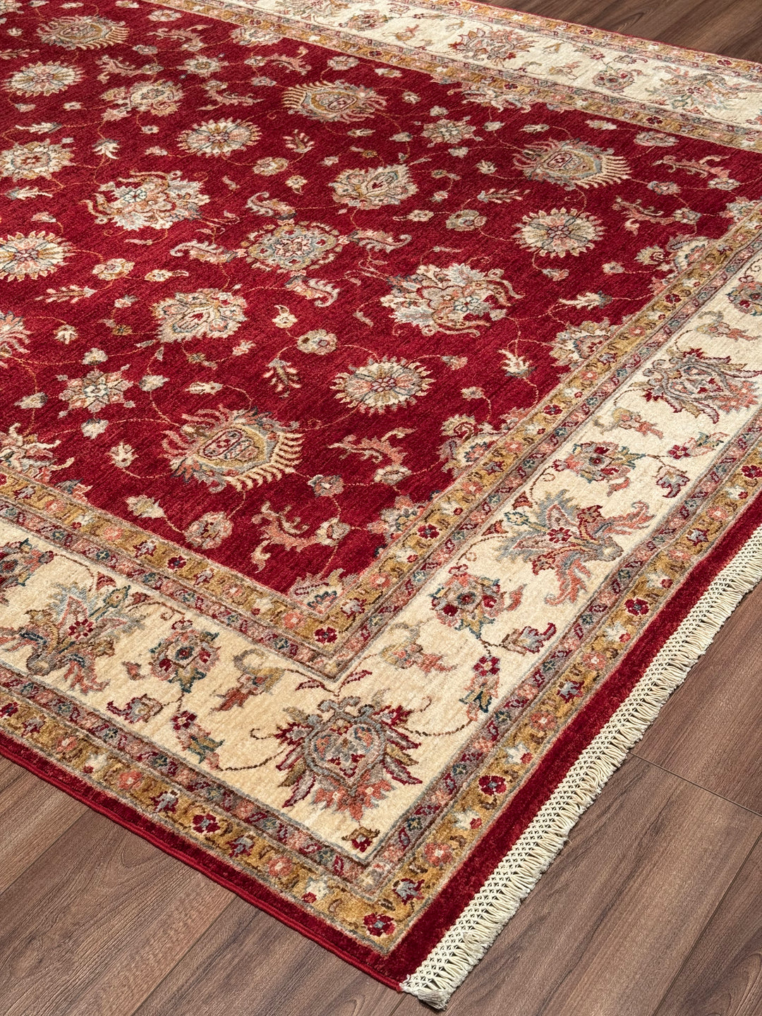 Uşak Orijinal El Dokuması Kırmızı Krem Kök Boya Yün Halı 202x294 5.94 Metrekare - 7x10 ft