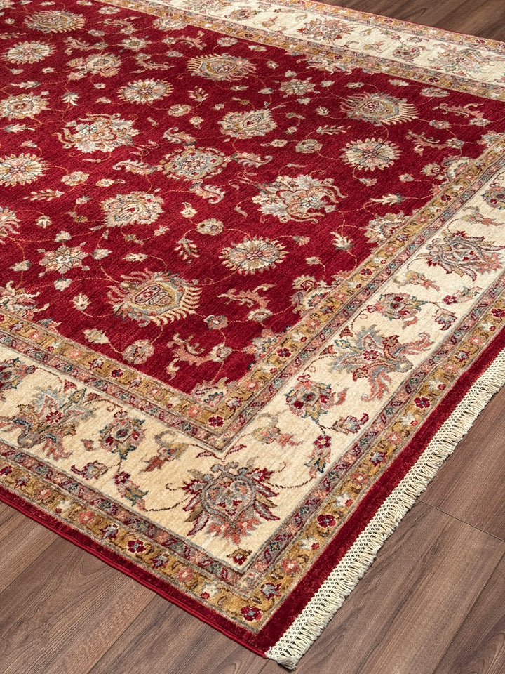 Uşak Orijinal El Dokuması Kırmızı Krem Kök Boya Yün Halı 202x294 5.94 Metrekare - 7x10 ft