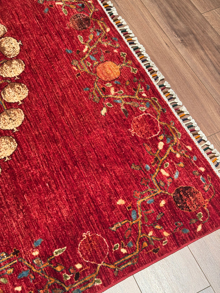 Pomegranate Tree Original Handwoven Red Root Dye Wool Rug 204x305 cm (6.22 square meters) - 7x10 ft 